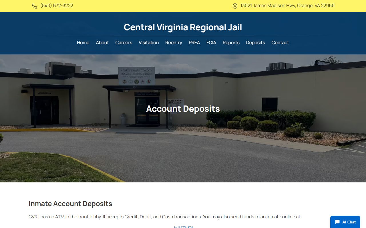 Central Virginia Regional Jail deposit options for Louisa County inmates