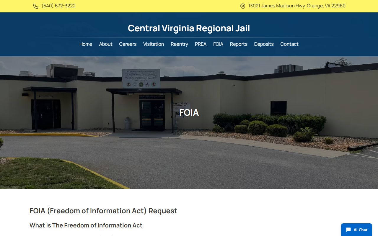 CVRJ FOIA page for Louisa County inmate records requests