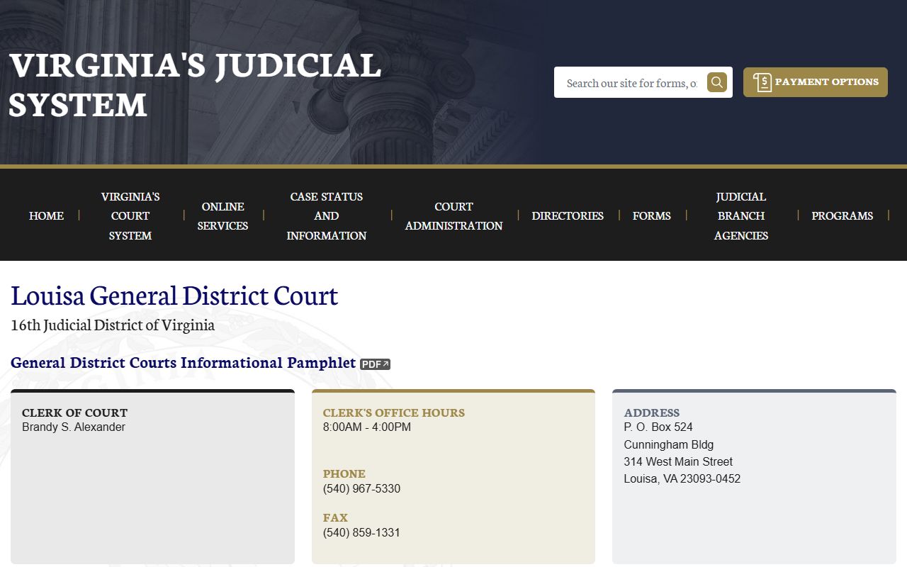 Louisa County court records after arrest General District Court page